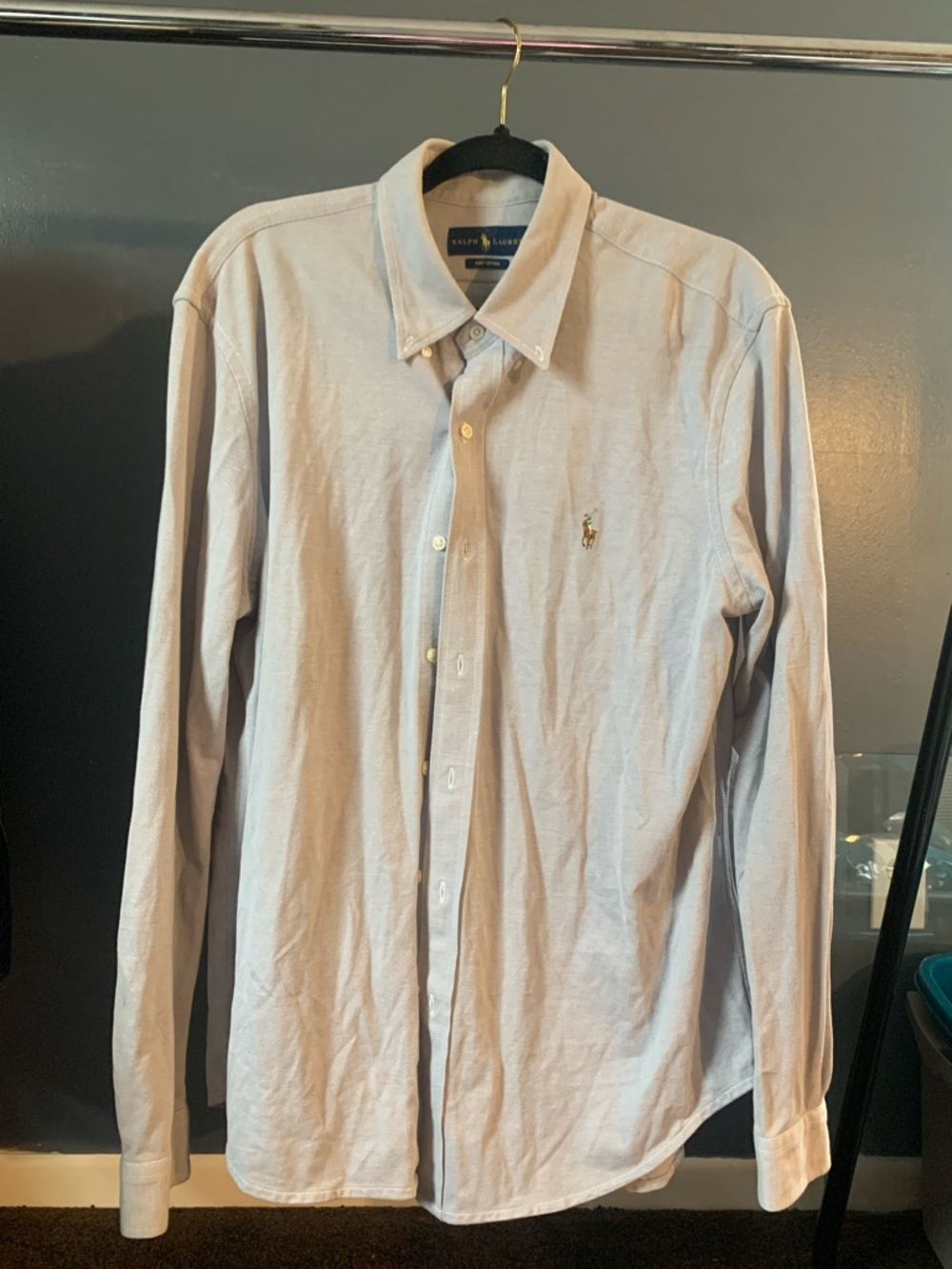 Ralph Lauren Pale Blue Long-Sleeve knit Button-Down Shirt
